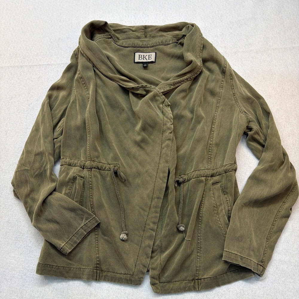 American Eagle Olive Green Jacket Military Style Drawstring Zip Snap Women's S